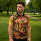 Indigenous Emu Australia Zipper Polo Shirt Australian Bottlebrushes Aboriginal Art Proud