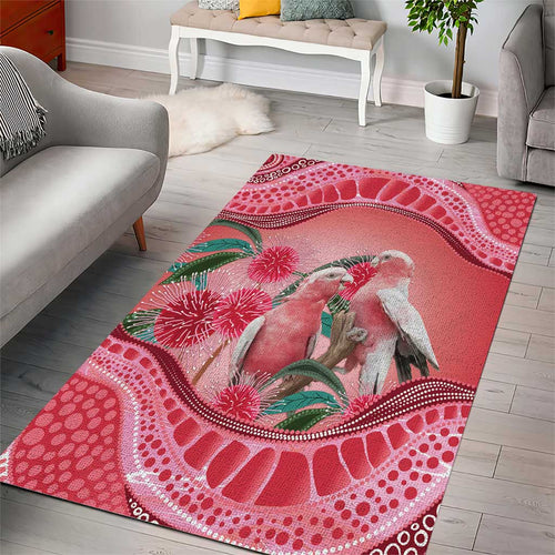 Indigenous Pink Galah Australia Area Rug Australian Hakea Aboriginal Art Proud