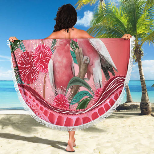 Indigenous Pink Galah Australia Beach Blanket Australian Hakea Aboriginal Art Proud