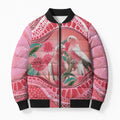 Indigenous Pink Galah Australia Bomber Puffer Jacket Australian Hakea Aboriginal Art Proud