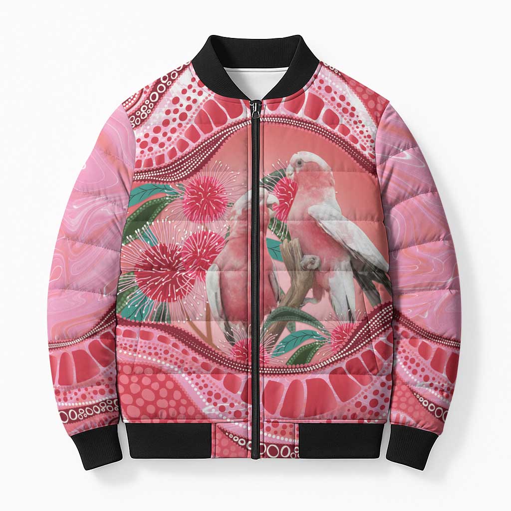Indigenous Pink Galah Australia Bomber Puffer Jacket Australian Hakea Aboriginal Art Proud