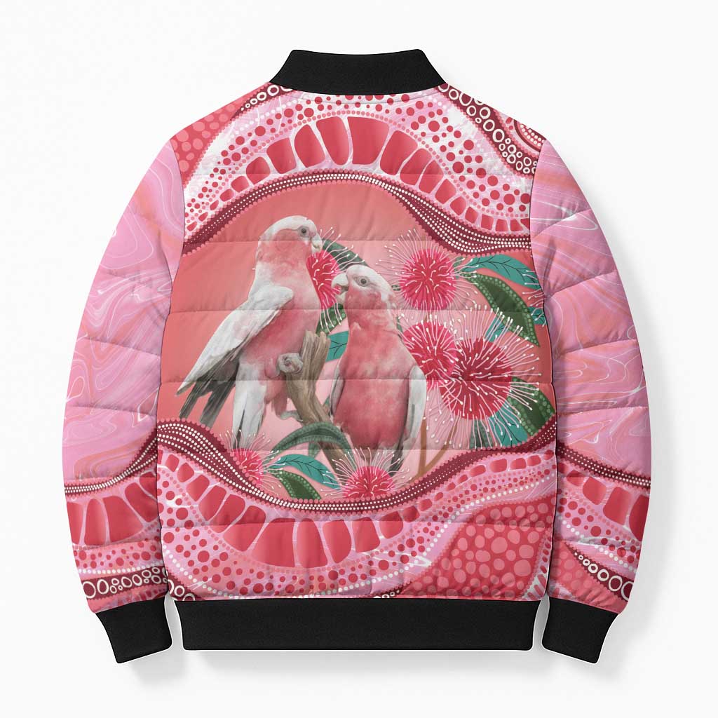 Indigenous Pink Galah Australia Bomber Puffer Jacket Australian Hakea Aboriginal Art Proud