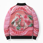 Indigenous Pink Galah Australia Bomber Puffer Jacket Australian Hakea Aboriginal Art Proud