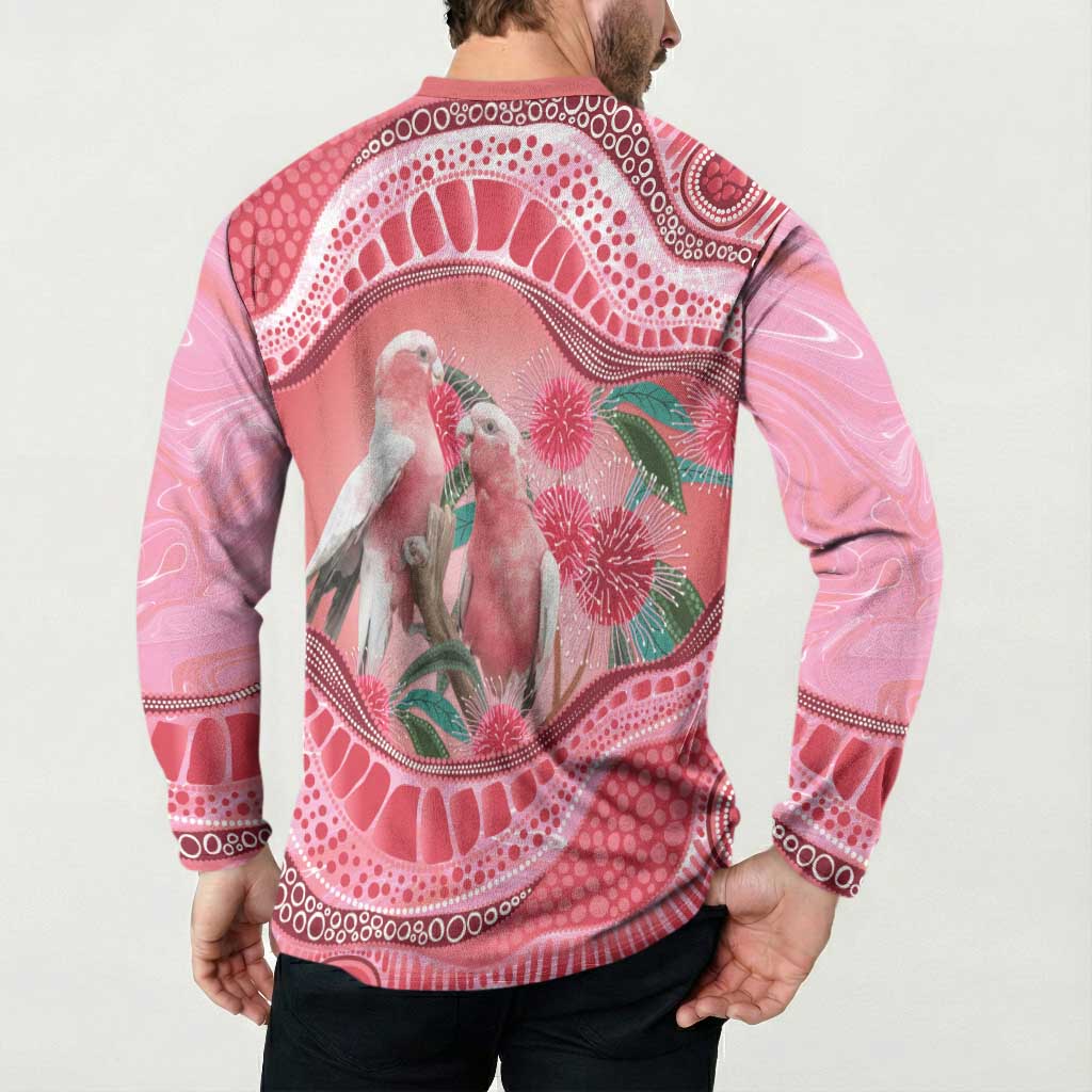 Indigenous Pink Galah Australia Button Sweatshirt Australian Hakea Aboriginal Art Proud