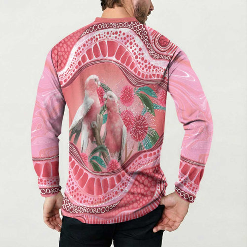 Indigenous Pink Galah Australia Button Sweatshirt Australian Hakea Aboriginal Art Proud