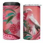 Indigenous Pink Galah Australia 4 in 1 Can Cooler Tumbler Australian Hakea Aboriginal Art Proud