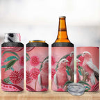 Indigenous Pink Galah Australia 4 in 1 Can Cooler Tumbler Australian Hakea Aboriginal Art Proud