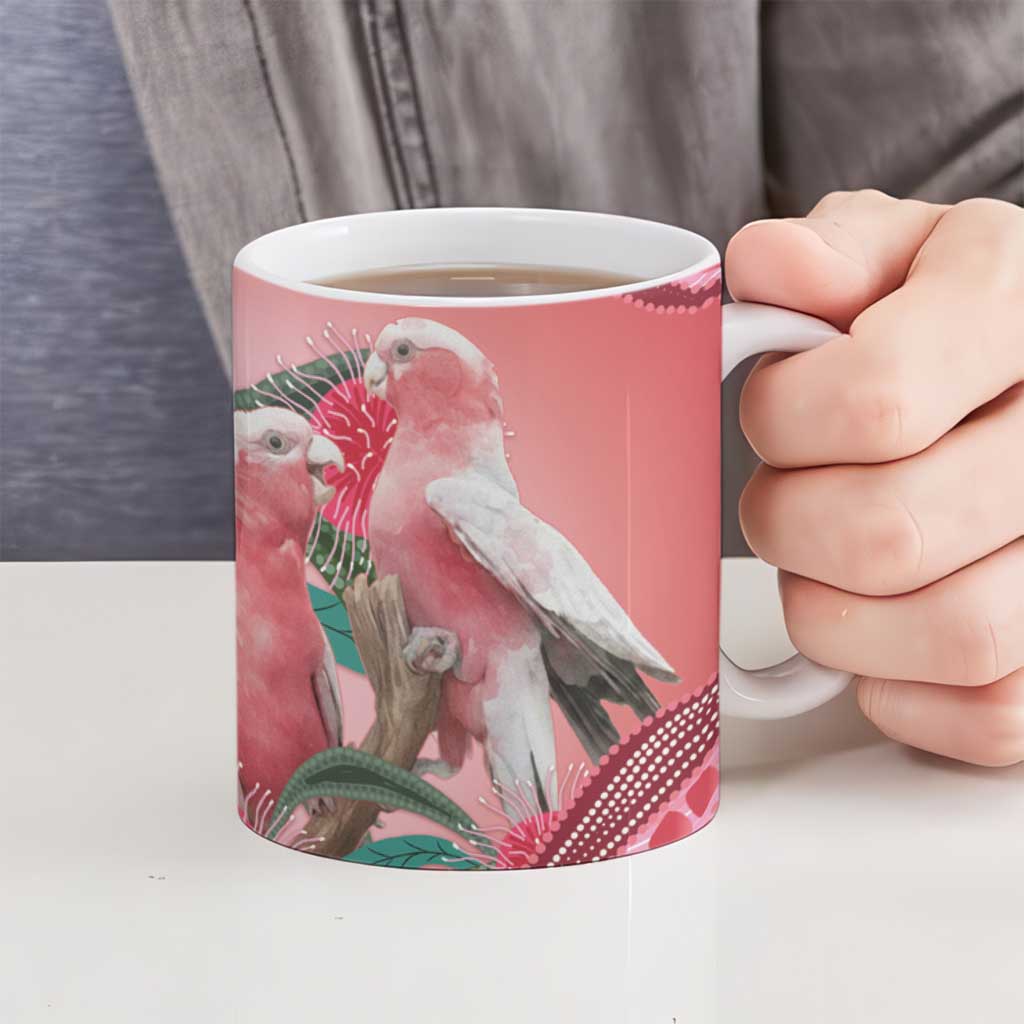 Indigenous Pink Galah Australia Ceramic Mug Australian Hakea Aboriginal Art Proud