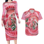 Indigenous Pink Galah Australia Couples Matching Long Sleeve Bodycon Dress and Hawaiian Shirt Australian Hakea Aboriginal Art Proud
