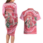 Indigenous Pink Galah Australia Couples Matching Long Sleeve Bodycon Dress and Hawaiian Shirt Australian Hakea Aboriginal Art Proud