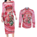 Indigenous Pink Galah Australia Couples Matching Long Sleeve Bodycon Dress and Long Sleeve Button Shirt Australian Hakea Aboriginal Art Proud