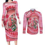 Indigenous Pink Galah Australia Couples Matching Long Sleeve Bodycon Dress and Long Sleeve Button Shirt Australian Hakea Aboriginal Art Proud