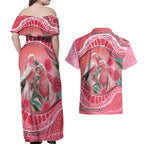 Indigenous Pink Galah Australia Couples Matching Off Shoulder Maxi Dress and Hawaiian Shirt Australian Hakea Aboriginal Art Proud