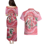 Indigenous Pink Galah Australia Couples Matching Puletasi and Hawaiian Shirt Australian Hakea Aboriginal Art Proud
