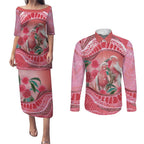 Indigenous Pink Galah Australia Couples Matching Puletasi and Long Sleeve Button Shirt Australian Hakea Aboriginal Art Proud