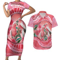 Indigenous Pink Galah Australia Couples Matching Short Sleeve Bodycon Dress and Hawaiian Shirt Australian Hakea Aboriginal Art Proud