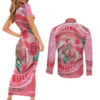 Indigenous Pink Galah Australia Couples Matching Short Sleeve Bodycon Dress and Long Sleeve Button Shirt Australian Hakea Aboriginal Art Proud
