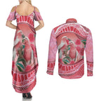 Indigenous Pink Galah Australia Couples Matching Summer Maxi Dress and Long Sleeve Button Shirt Australian Hakea Aboriginal Art Proud