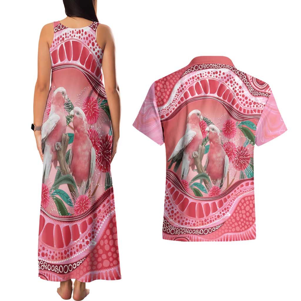 Indigenous Pink Galah Australia Couples Matching Tank Maxi Dress and Hawaiian Shirt Australian Hakea Aboriginal Art Proud