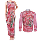 Indigenous Pink Galah Australia Couples Matching Tank Maxi Dress and Long Sleeve Button Shirt Australian Hakea Aboriginal Art Proud