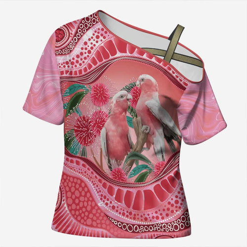 Indigenous Pink Galah Australia Cross Shoulder Shirt Australian Hakea Aboriginal Art Proud