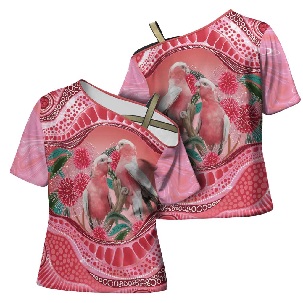 Indigenous Pink Galah Australia Cross Shoulder Shirt Australian Hakea Aboriginal Art Proud