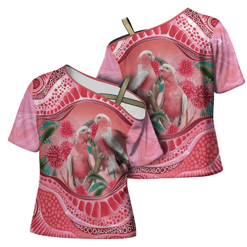 Indigenous Pink Galah Australia Cross Shoulder Shirt Australian Hakea Aboriginal Art Proud