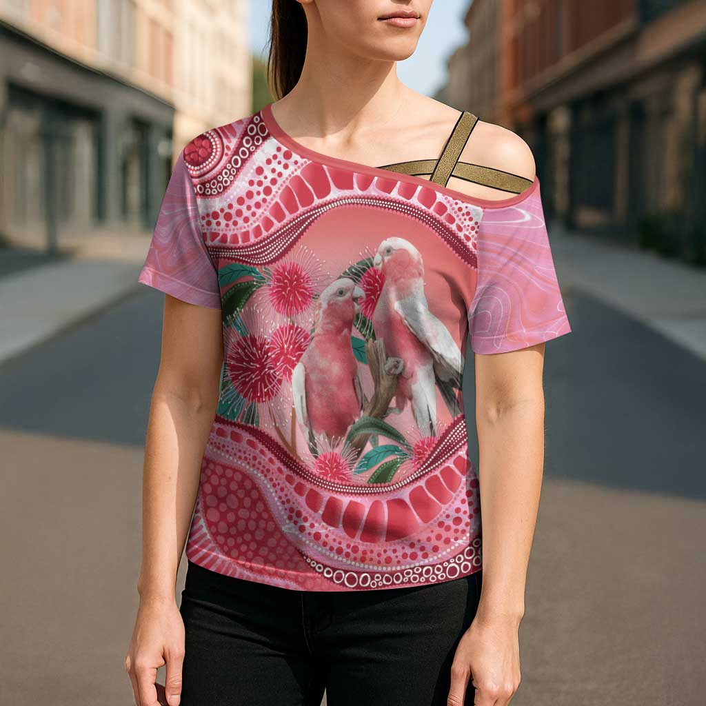 Indigenous Pink Galah Australia Cross Shoulder Shirt Australian Hakea Aboriginal Art Proud