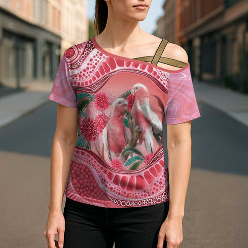 Indigenous Pink Galah Australia Cross Shoulder Shirt Australian Hakea Aboriginal Art Proud