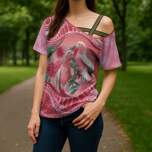 Indigenous Pink Galah Australia Cross Shoulder Shirt Australian Hakea Aboriginal Art Proud