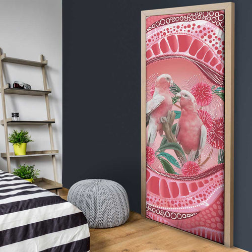 Indigenous Pink Galah Australia Door Cover Australian Hakea Aboriginal Art Proud