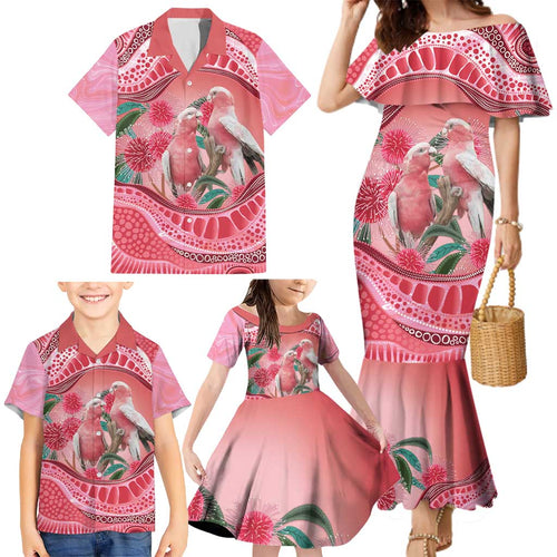 Indigenous Pink Galah Australia Family Matching Mermaid Dress and Hawaiian Shirt Australian Hakea Aboriginal Art Proud