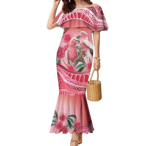 Indigenous Pink Galah Australia Family Matching Mermaid Dress and Hawaiian Shirt Australian Hakea Aboriginal Art Proud