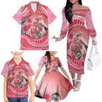 Indigenous Pink Galah Australia Family Matching Off The Shoulder Long Sleeve Dress and Hawaiian Shirt Australian Hakea Aboriginal Art Proud