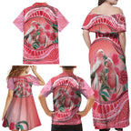 Indigenous Pink Galah Australia Family Matching Off Shoulder Maxi Dress and Hawaiian Shirt Australian Hakea Aboriginal Art Proud
