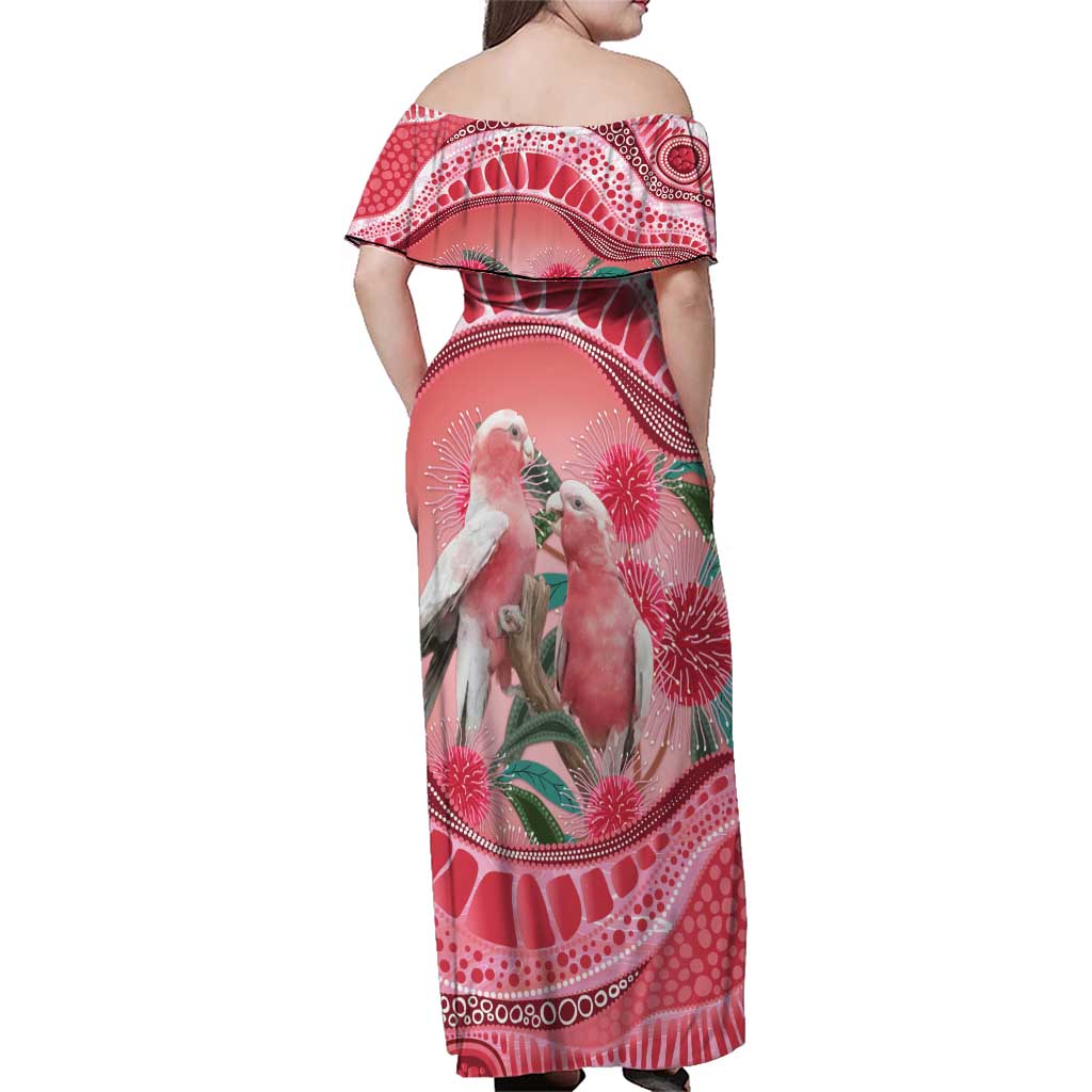 Indigenous Pink Galah Australia Family Matching Off Shoulder Maxi Dress and Hawaiian Shirt Australian Hakea Aboriginal Art Proud