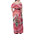 Indigenous Pink Galah Australia Family Matching Off Shoulder Maxi Dress and Hawaiian Shirt Australian Hakea Aboriginal Art Proud