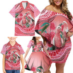 Indigenous Pink Galah Australia Family Matching Off Shoulder Short Dress and Hawaiian Shirt Australian Hakea Aboriginal Art Proud