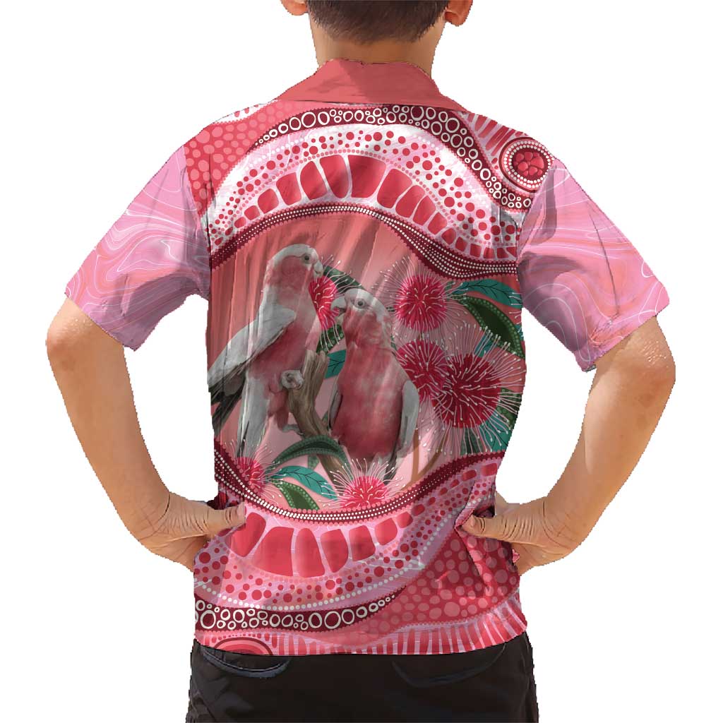 Indigenous Pink Galah Australia Family Matching Off Shoulder Short Dress and Hawaiian Shirt Australian Hakea Aboriginal Art Proud