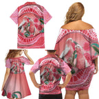 Indigenous Pink Galah Australia Family Matching Off Shoulder Short Dress and Hawaiian Shirt Australian Hakea Aboriginal Art Proud