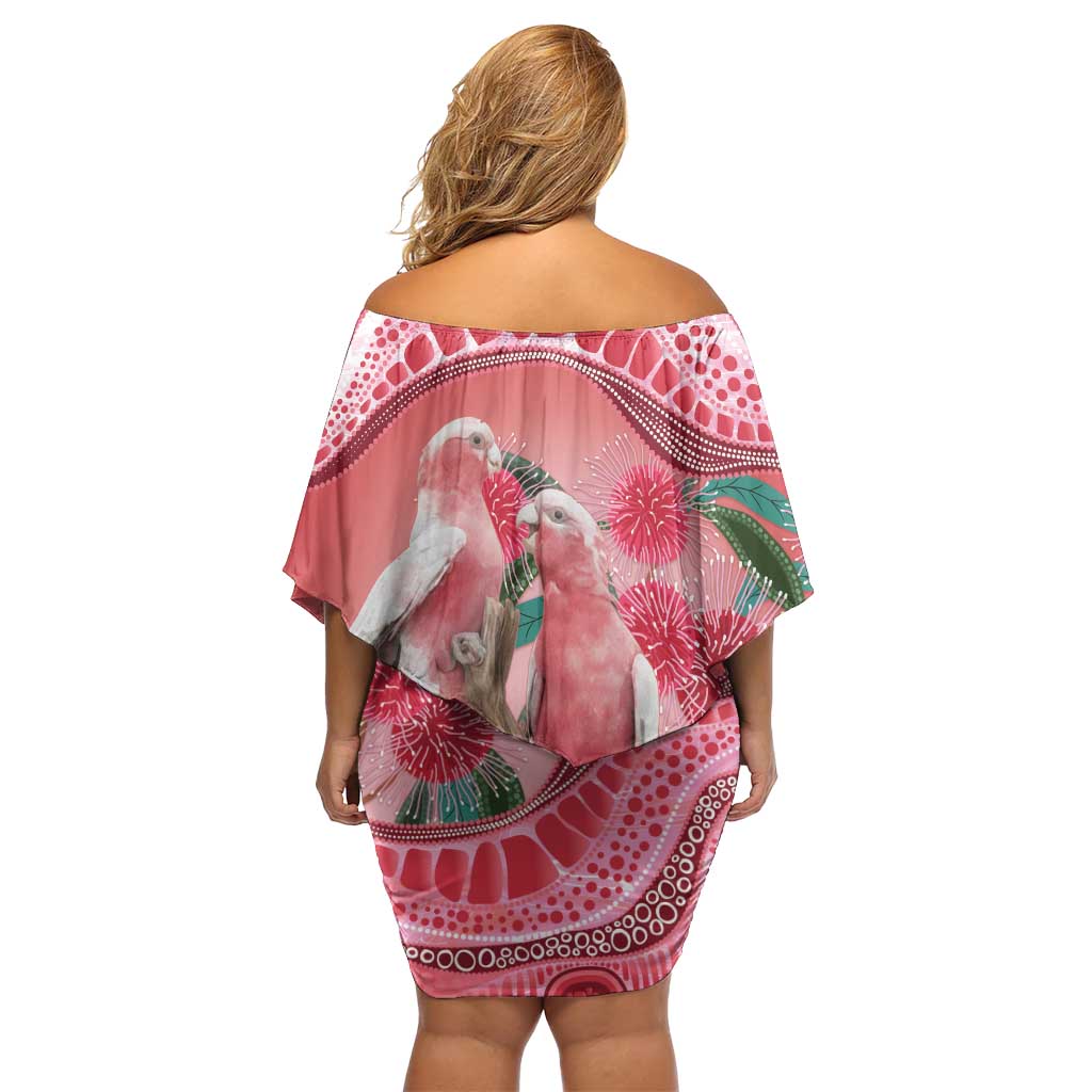 Indigenous Pink Galah Australia Family Matching Off Shoulder Short Dress and Hawaiian Shirt Australian Hakea Aboriginal Art Proud