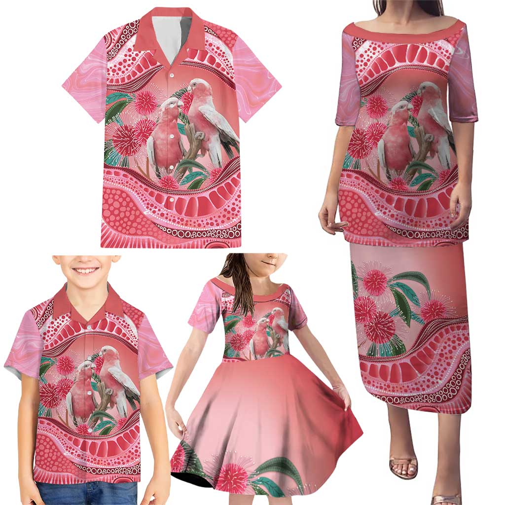 Indigenous Pink Galah Australia Family Matching Puletasi and Hawaiian Shirt Australian Hakea Aboriginal Art Proud