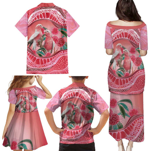 Indigenous Pink Galah Australia Family Matching Puletasi and Hawaiian Shirt Australian Hakea Aboriginal Art Proud