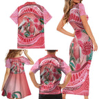 Indigenous Pink Galah Australia Family Matching Short Sleeve Bodycon Dress and Hawaiian Shirt Australian Hakea Aboriginal Art Proud