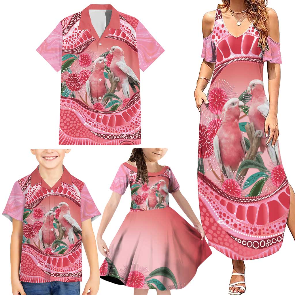 Indigenous Pink Galah Australia Family Matching Summer Maxi Dress and Hawaiian Shirt Australian Hakea Aboriginal Art Proud