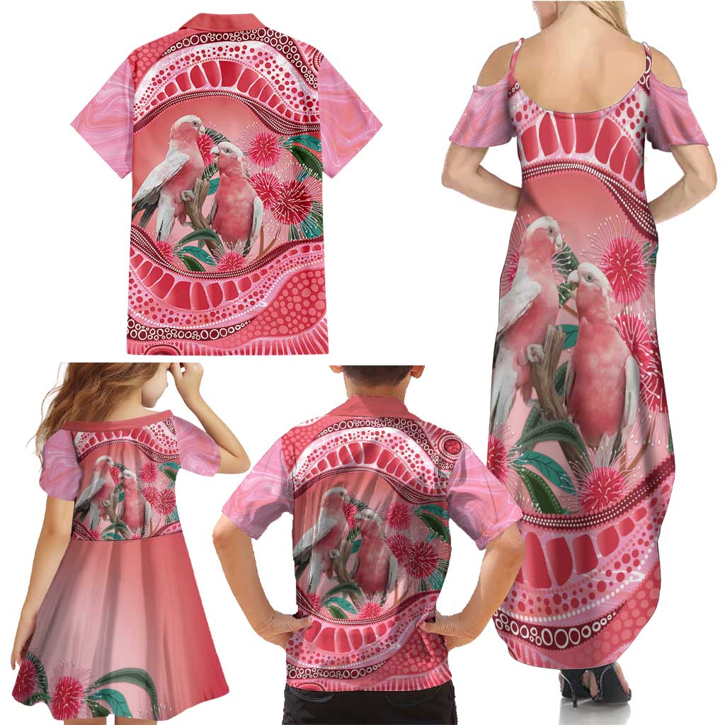 Indigenous Pink Galah Australia Family Matching Summer Maxi Dress and Hawaiian Shirt Australian Hakea Aboriginal Art Proud
