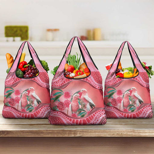 Indigenous Pink Galah Australia Grocery Bag Australian Hakea Aboriginal Art Proud