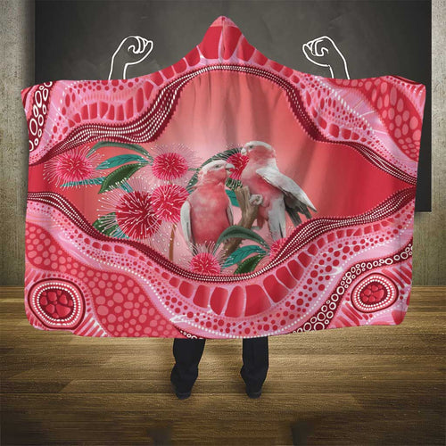 Indigenous Pink Galah Australia Hooded Blanket Australian Hakea Aboriginal Art Proud