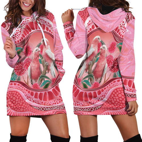 Indigenous Pink Galah Australia Hoodie Dress Australian Hakea Aboriginal Art Proud