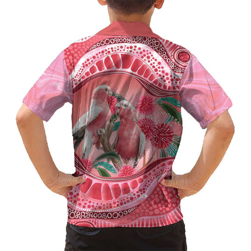 Indigenous Pink Galah Australia Kid Hawaiian Shirt Australian Hakea Aboriginal Art Proud